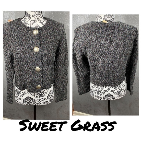 Marled mutlicolored cardigan sweater silver button - Picture 1 of 10